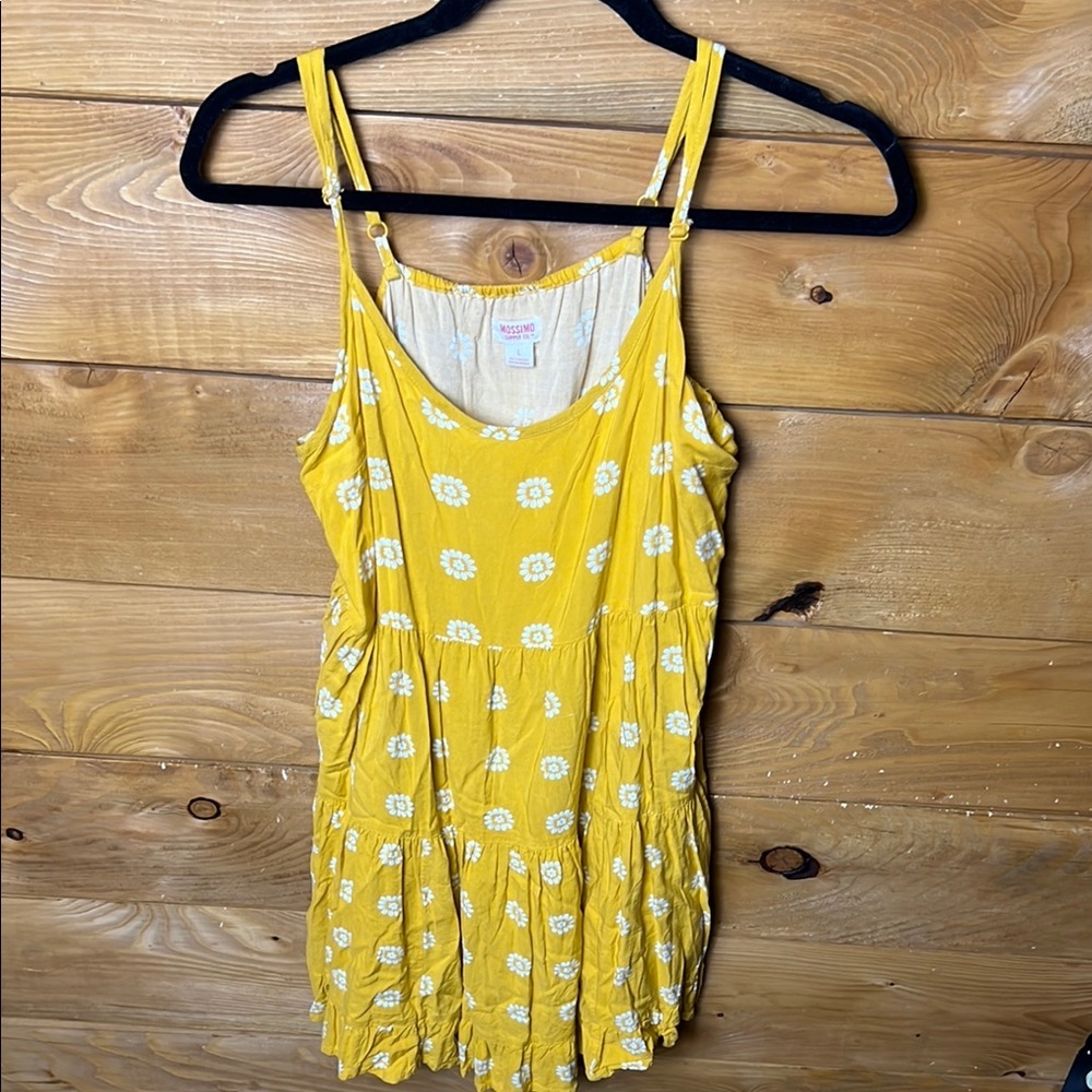 Mossimo Women L Sleeveless Dress Bright Yellow White Floral High Empire Sundress